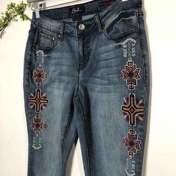 Earl Jeans Embroidered Skinny Ankle Jeans Boho - Picture 4 of 13